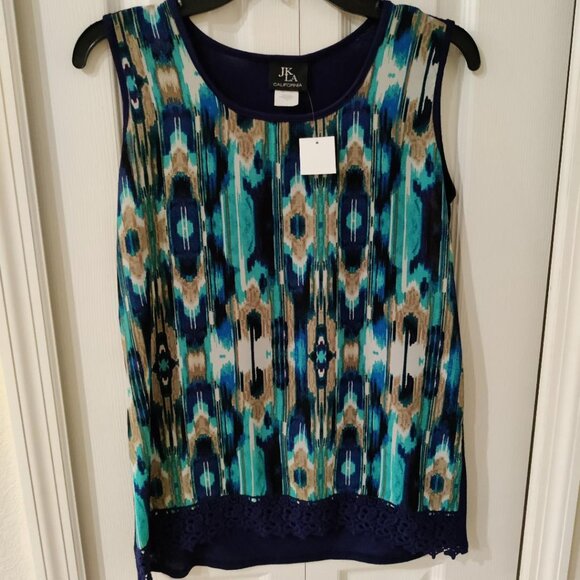 JK LA California Navy Blue Printed Polyester Sleeveless Tank Small NWT - Picture 1 of 4